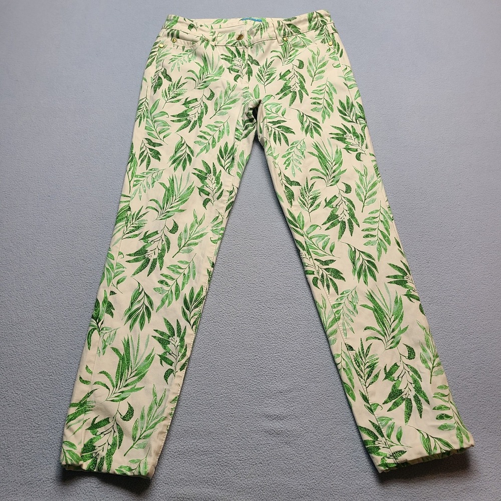 J.McLaughlin Pants Womens 4 White Green Excellent Botanical Leaf Print Straight